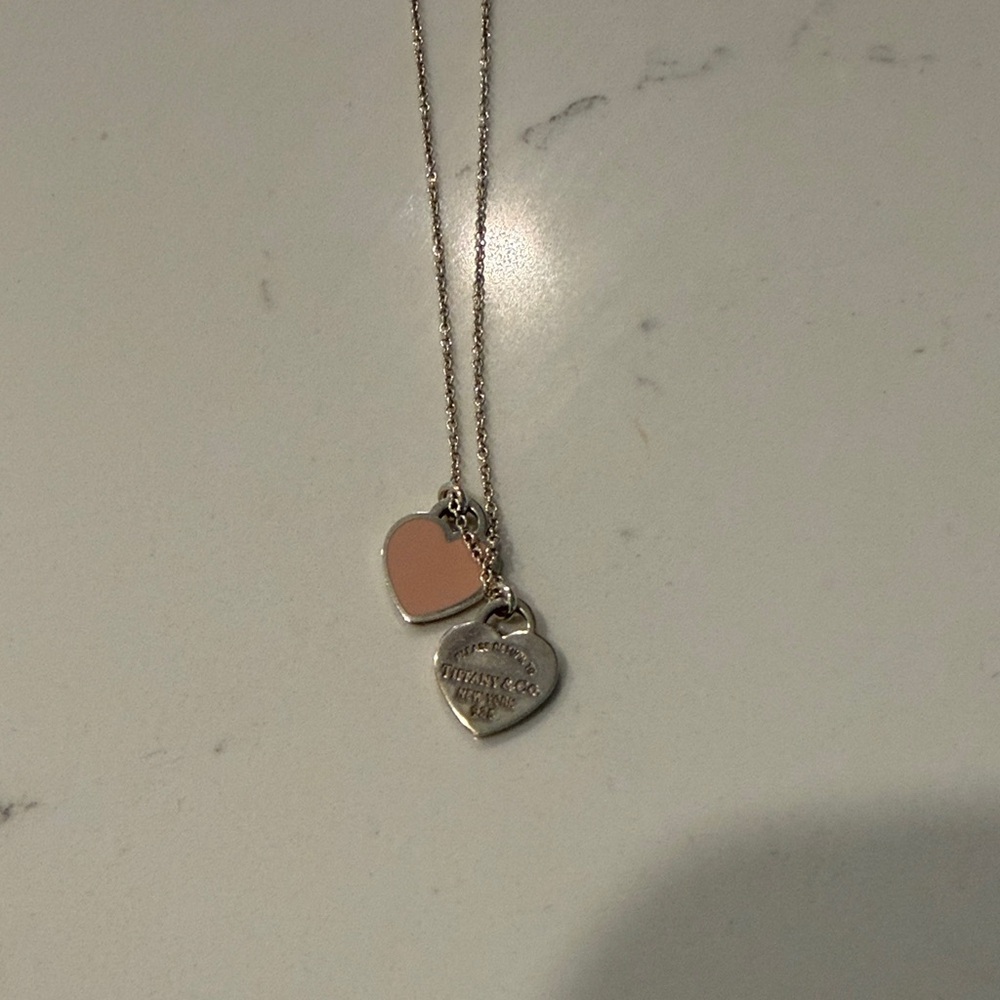 Tiffany Silver and Pink Heart Pendant Necklace